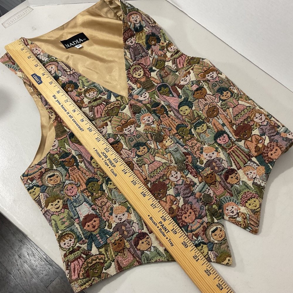 Vintage Nadia Children of the World Tapestry Vest Size Medium - Picture 2 of 8